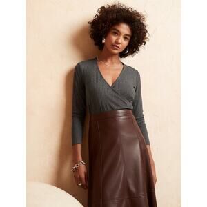 NWT BANANA REPUBLIC Long Sleeve Rib Wrap Tee Sz XXS Petite Gray